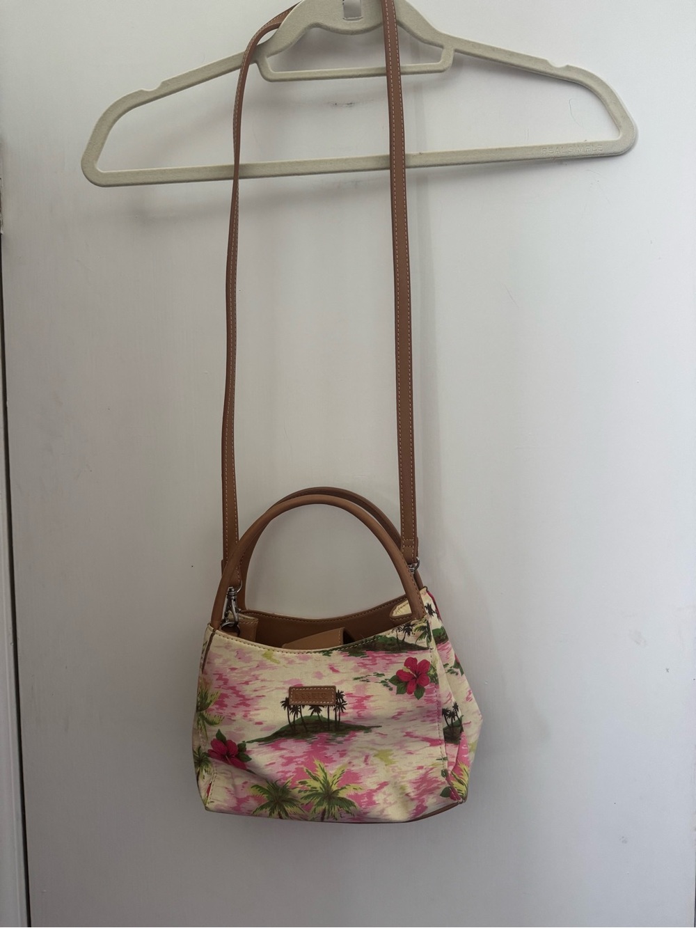 Relic Tropical Print Mini Satchel in Cream, Pink & Brown
